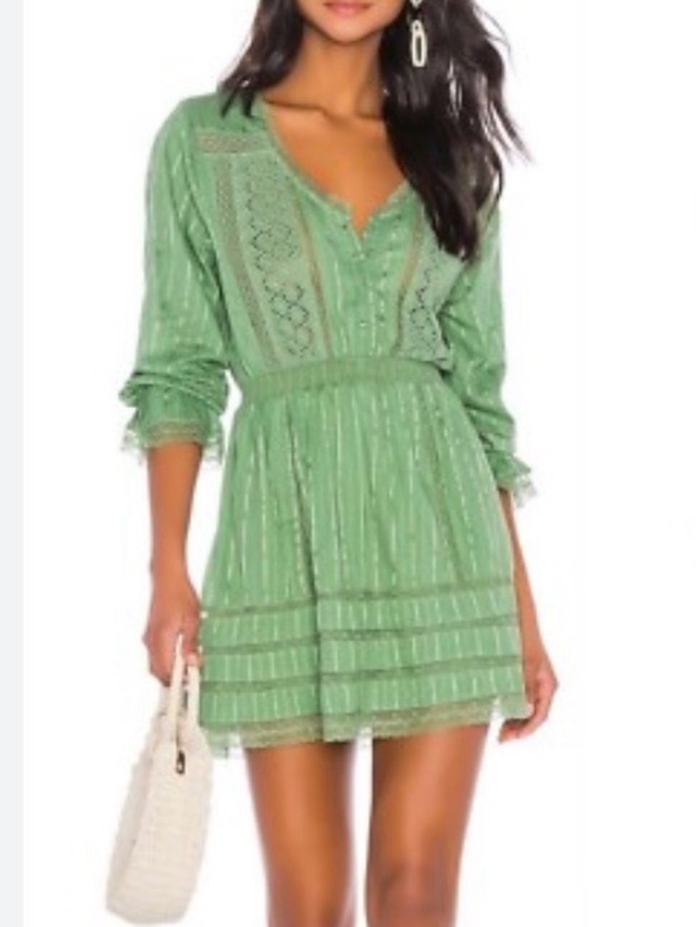 Tularosa Payton mini Dress Green eyelet lace v-neck medium